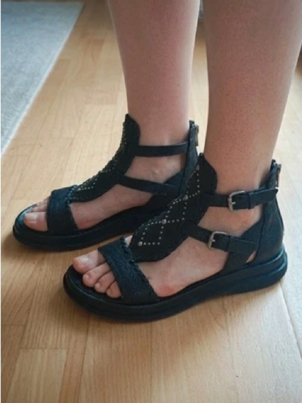 A.S.98 Leather Studded Gladiator Sandals Womens Statement Shoes Black EU 41